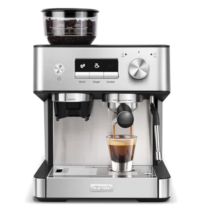 Gevi espresso machine with conical burr grinder