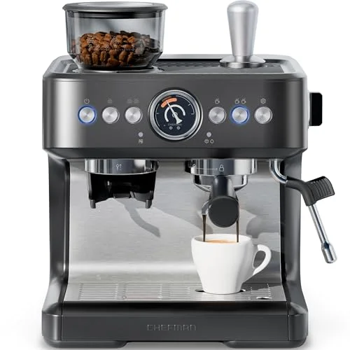 Chefman Crema Deluxe espresso machine with double boiler, grinder and steam wand