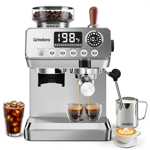 Grindora espresso machine with built-in grinder and milk frother