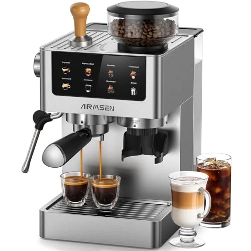 AIRMSEN espresso machine with built-in conical burr grinder